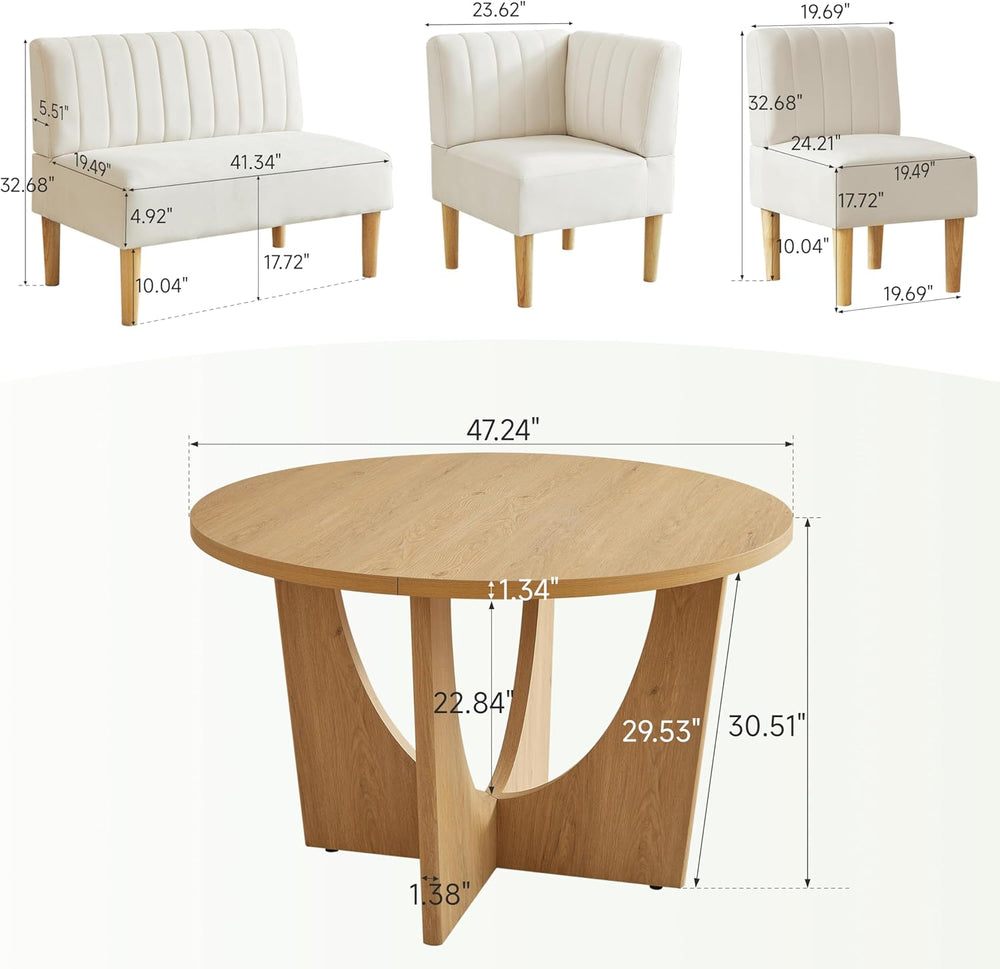 Round Dining Table Set with Loveseat & Chairs, 47 Inch Farmhouse 5-Piece ...
