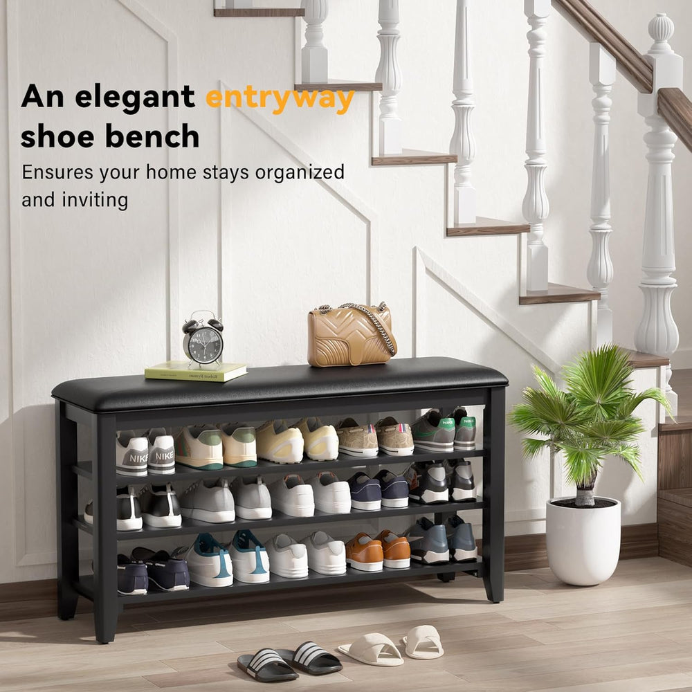 Shoe Rack Bench Entryway Storage with Leather Cushion, Shoe Organizer Bench f...