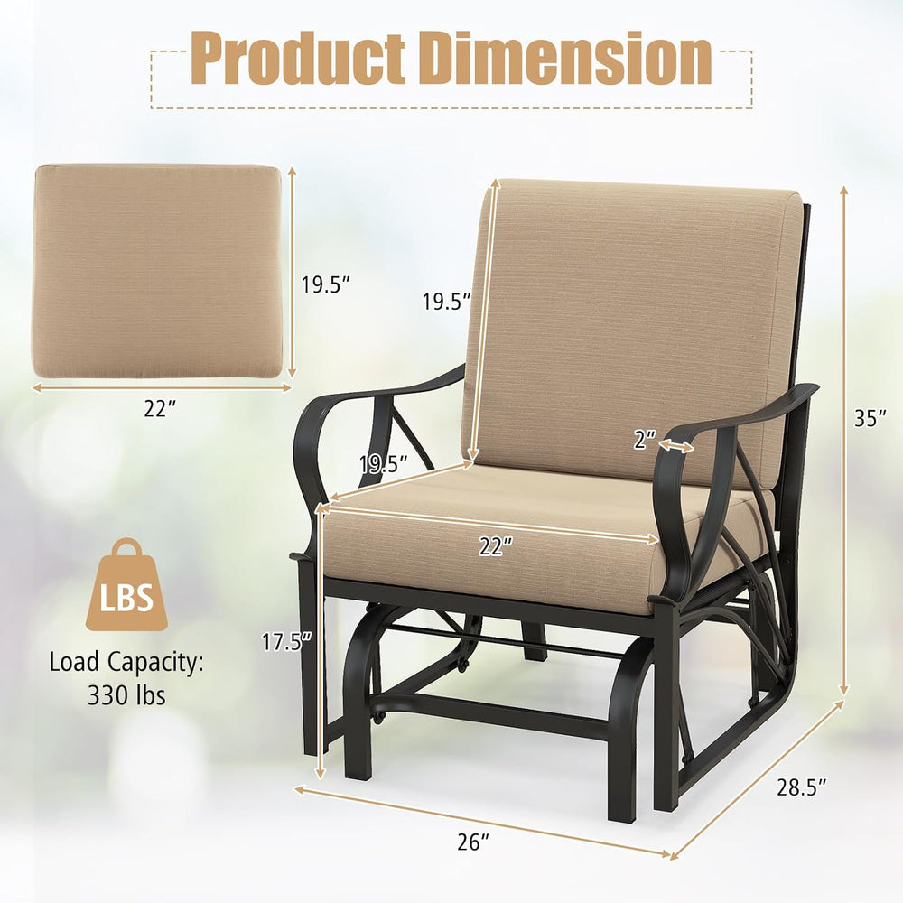 GIANTEX Patio Glider, Outdoor Rocking Chair with Thick Cushion | Sprayed Meta...