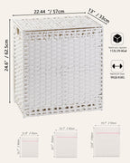 Laundry Hamper with Lid Wicker Laundry Basket 112 L (29.6 Gal) Laundry Hampers Handwoven Rattan Clothes Hamper with Handles 3 Removable Liner Bag, 6 Mesh Bags for Bathroom Bedroom White