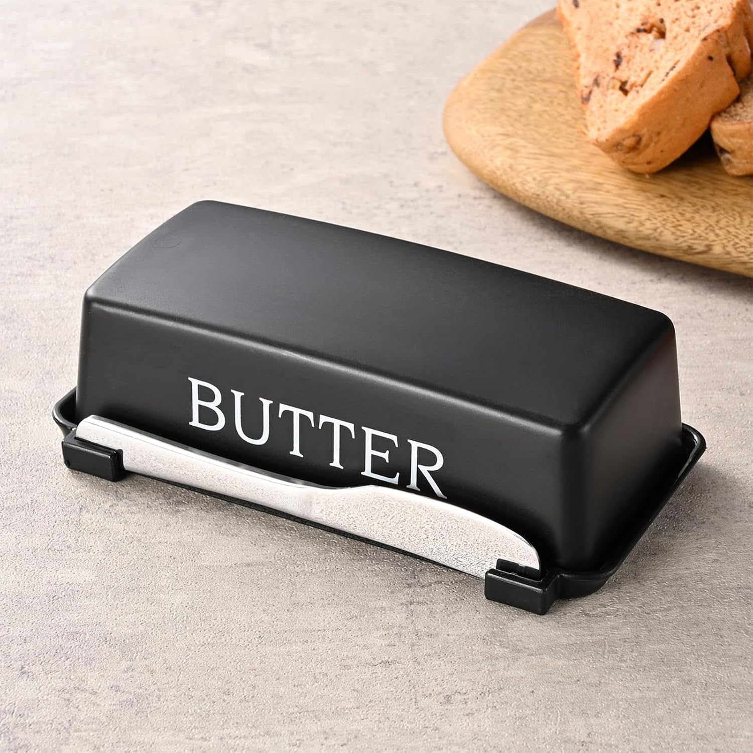 1 Pcs Butter Dish With Lid For Countertop, Kyraton Butter Crock With Stainless Steel Multipurpose Butter Knife, Dishwasher Safe Butter Container, Kitchen Gift For Wife, Mother