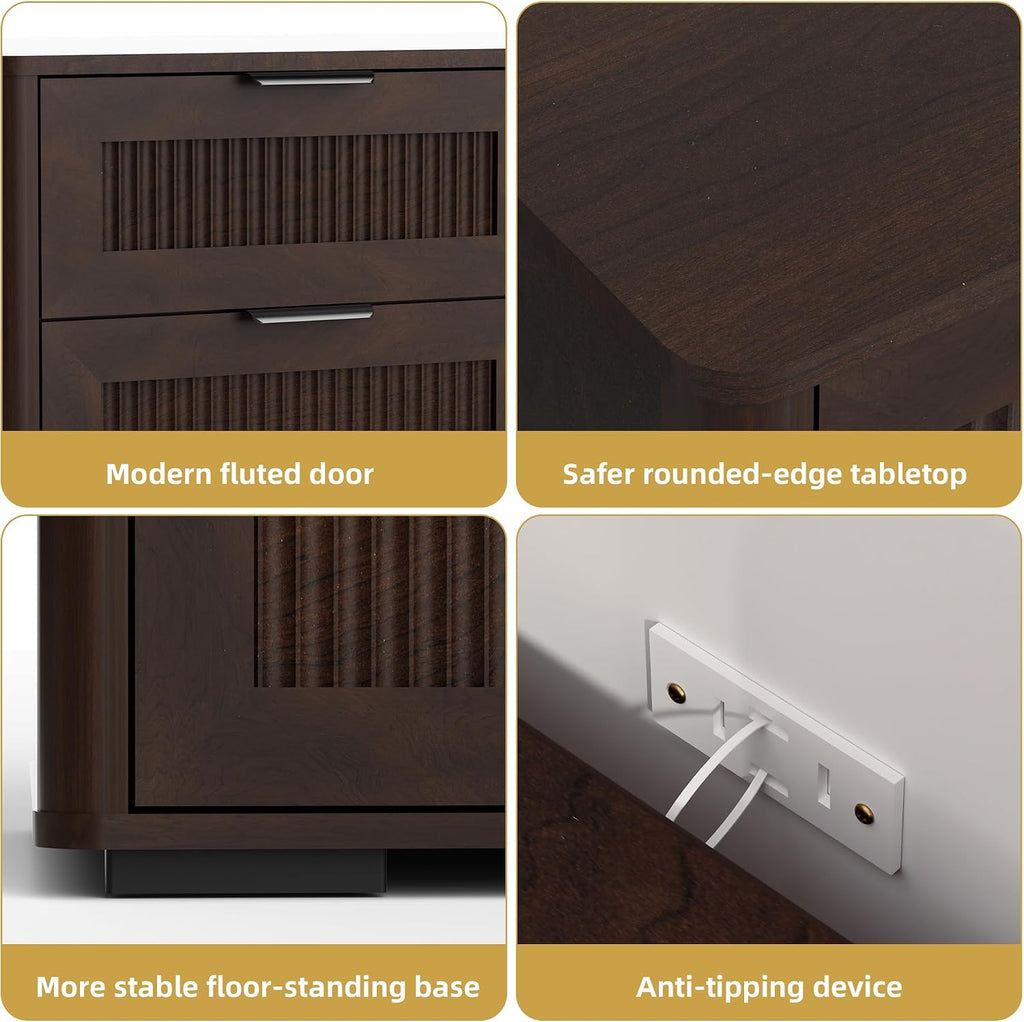 AHB Wine Bar Cabinet with Mini Fridge Space, Liquor Coffee Cabinet with Hidden Trash Cabinet, Buffet Sideboard for Living Room, Kitchen, Dining Room