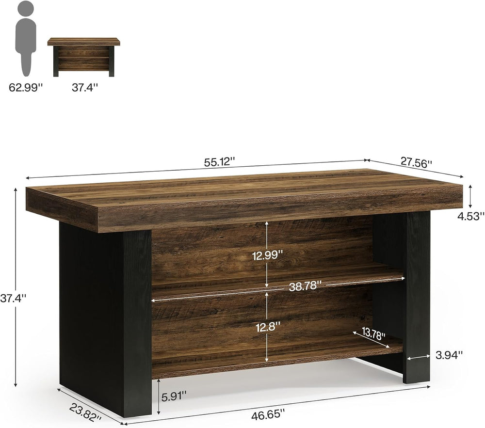 Tribesigns 55 Inch Kitchen Island Table with 2-Tier Storage, Farmhouse Center...
