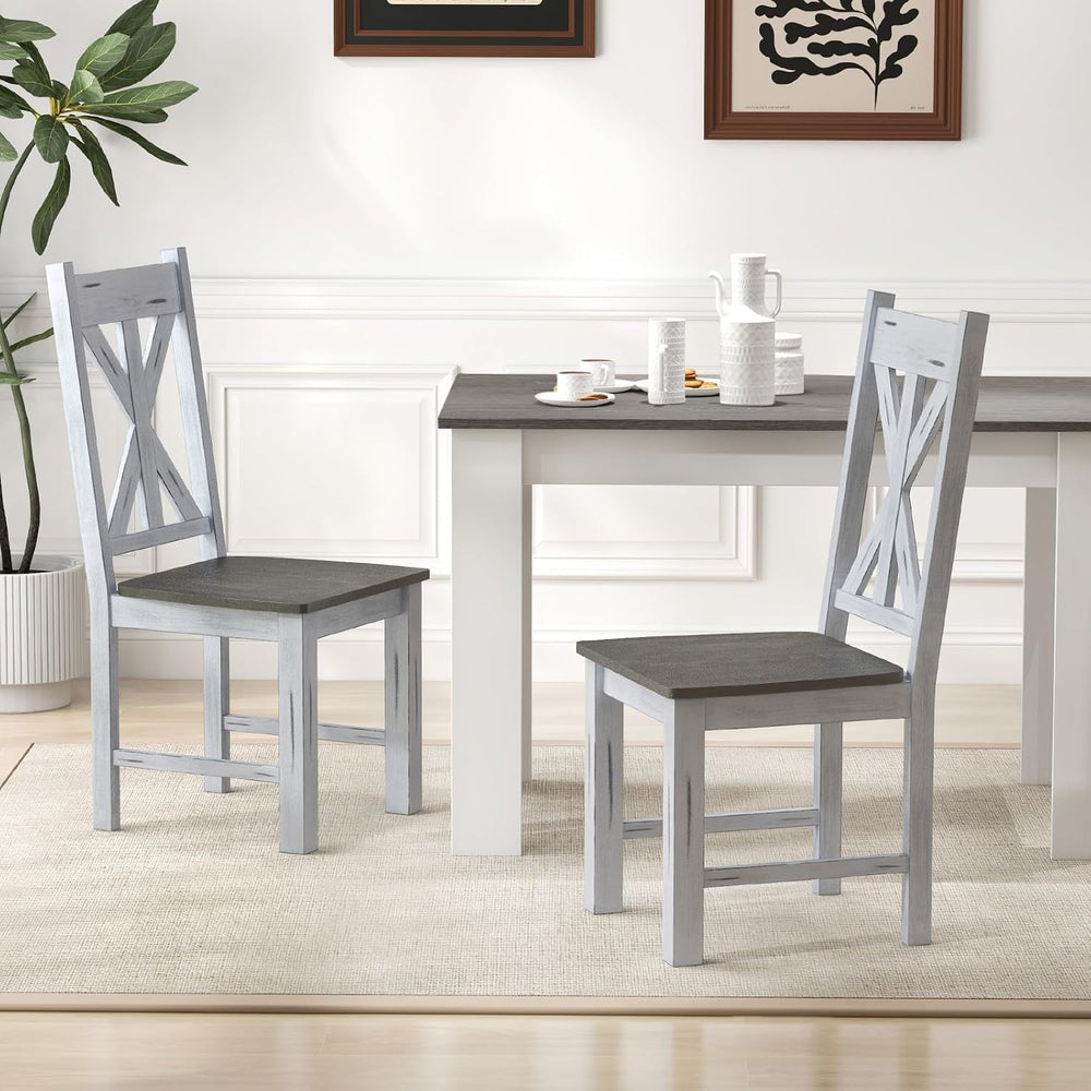 Giantex Retro Wooden Dining Chairs Set of 4, Farmhouse Kitchen Chairs w/Rubbe...