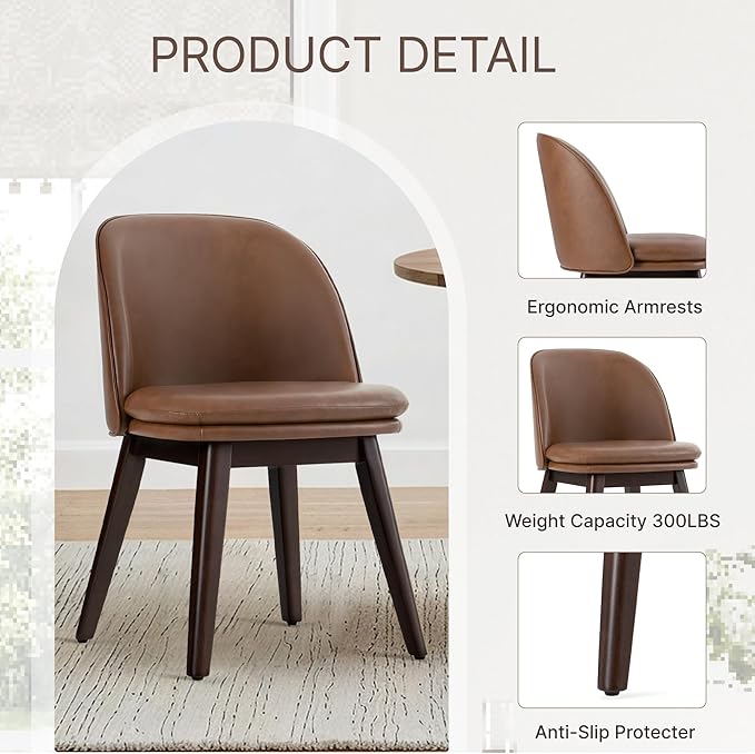 Wooden Dining Chairs Set of 2, Faux Leather Upholstered Modern Dining Room Ch...