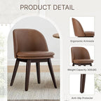 Wooden Dining Chairs Set of 2, Faux Leather Upholstered Modern Dining Room Chairs with Double-Layer Thick Seat Cushion & Ergonomic Backrest for Restaurant, Kitchen and Café, Brown