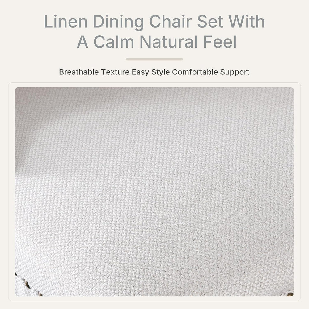 Beige Linen Dining Chairs Set of 4, Fabric Upholstered Kitchen & Dining R...