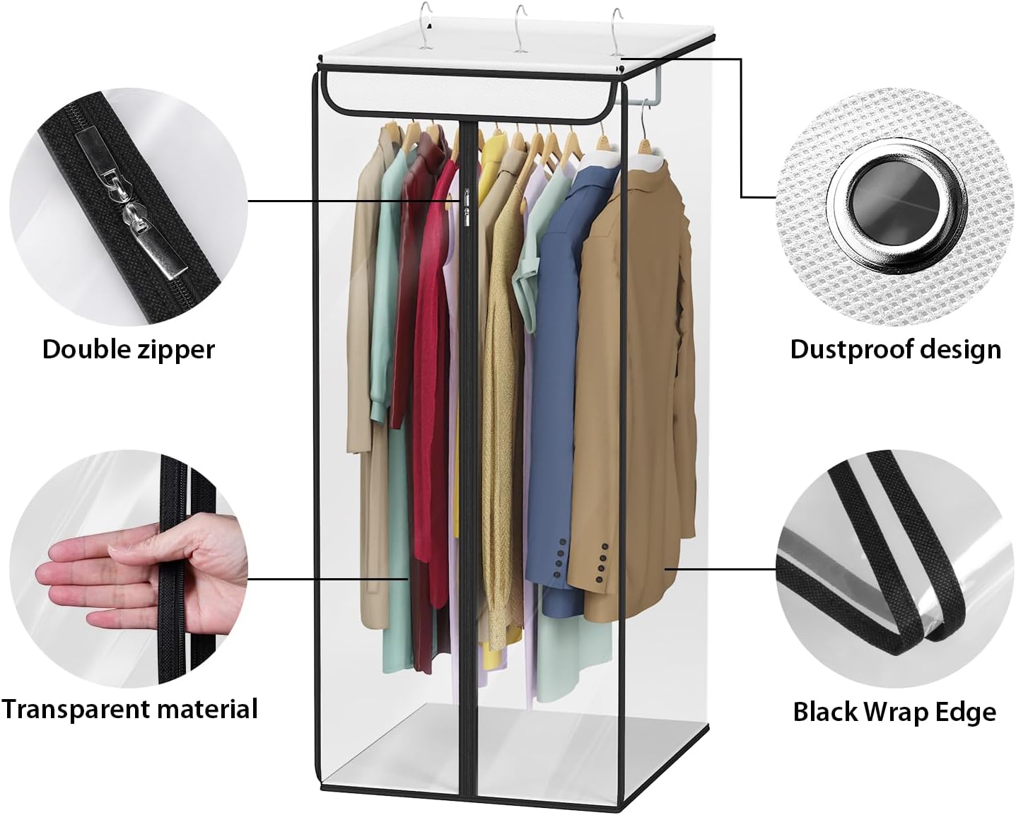 Univivi Hanging Garment Storage Bag, Clothes Bags 40 In, Clear, 2 PCS | Large Capacity, High Load-Bearing Capacity, Sturdy Metal Hanger, Easy Assembly, Premium Cloth Bag for Suits, Coats, Dresses