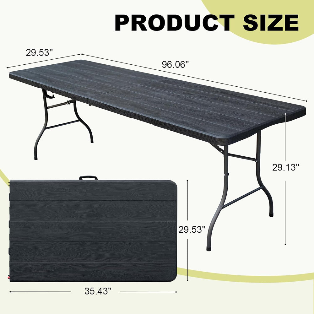 8ft Folding Table, Portable Heavy Duty Plastic Fold-in-Half Utility Table for...