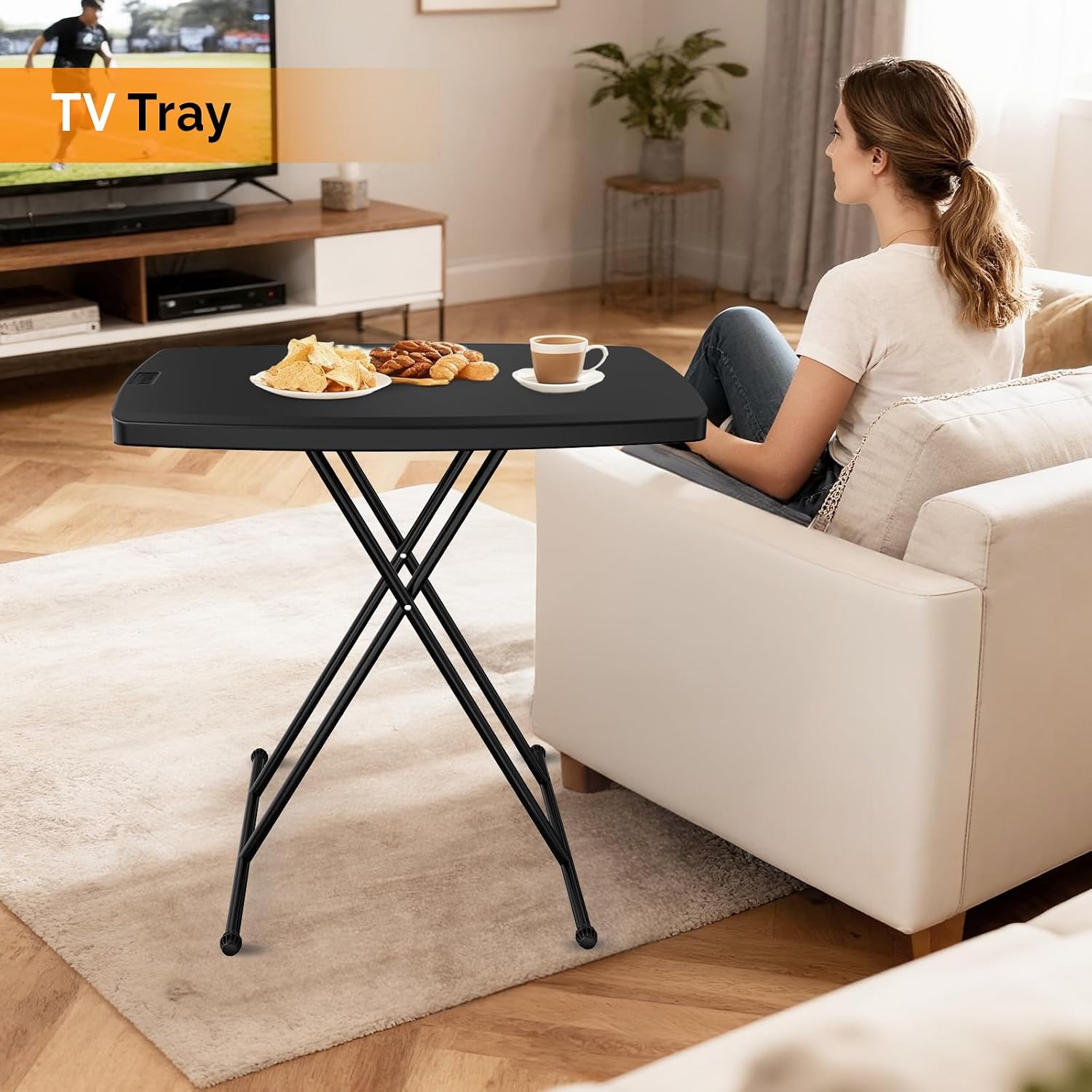 VINGLI 30" Small Folding Table Portable, Laptop TV Tray, Camping Table | 3 Ajustable Height, HDPE Top with Steel Frame,Black- Small Office Spaces, Gaming Station, a Craft Table or Dining
