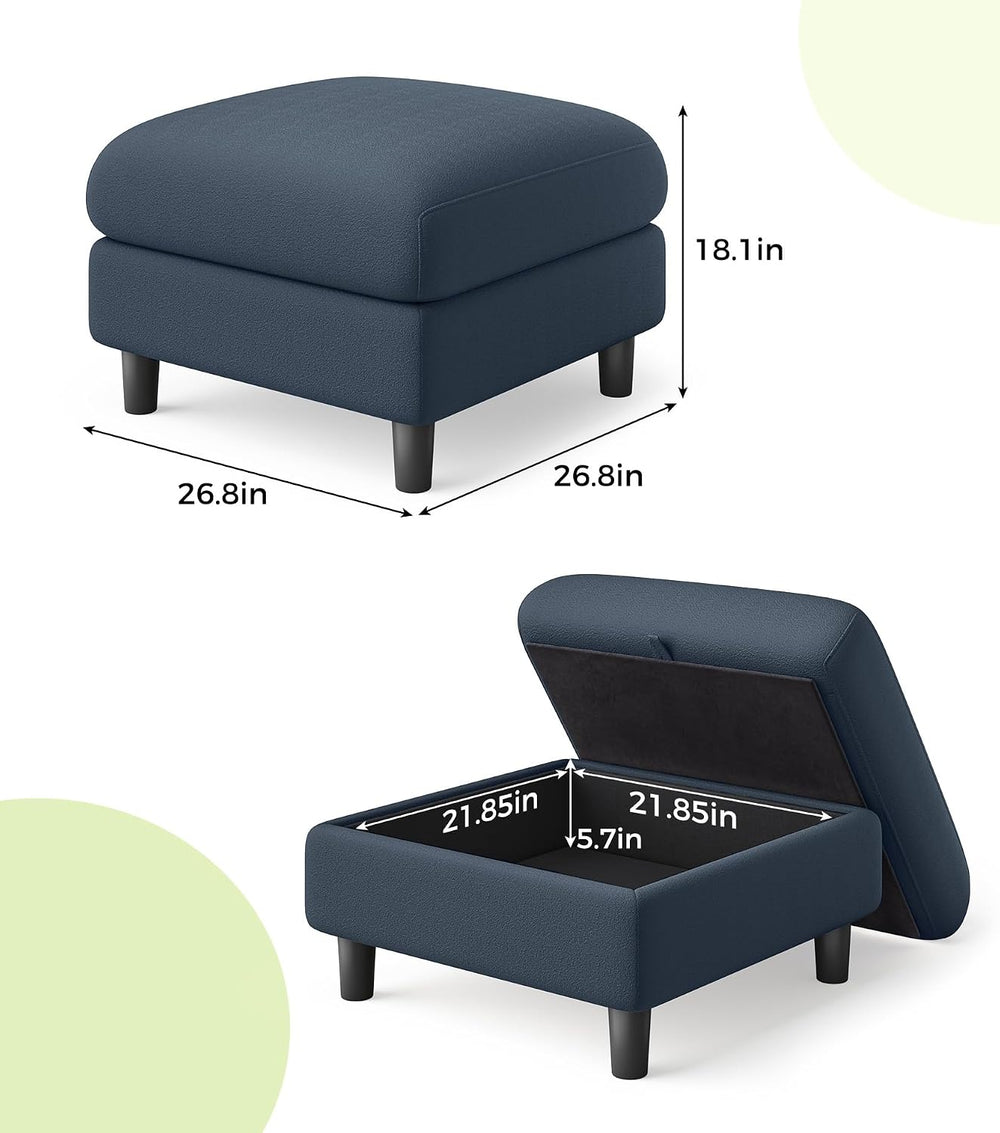 Welzona Teddy Storage Ottoman, 26.7"Large Living Room Ottoman, Coffee Ta...