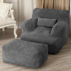 LOVMOC Bean Bag Sofa Chair with Ottoman, Comfy Floor Couch, Oversized Reading Chair for Bedroom, Dorm Room, Living Room, Darkgrey