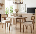 Upholstered Farmhouse Dining Chairs Set of 2 Mid Century Modern Dining Room Chairs Rattan Linen Kitchen Chairs Armless Side Chairs with Wood Frame/Rattan Back for Living Room,Beige