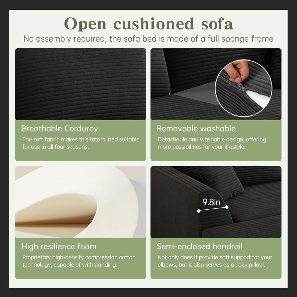 106" Modular Sectional Sofa with Deep Seat, L-Shaped Corduroy Couch with...