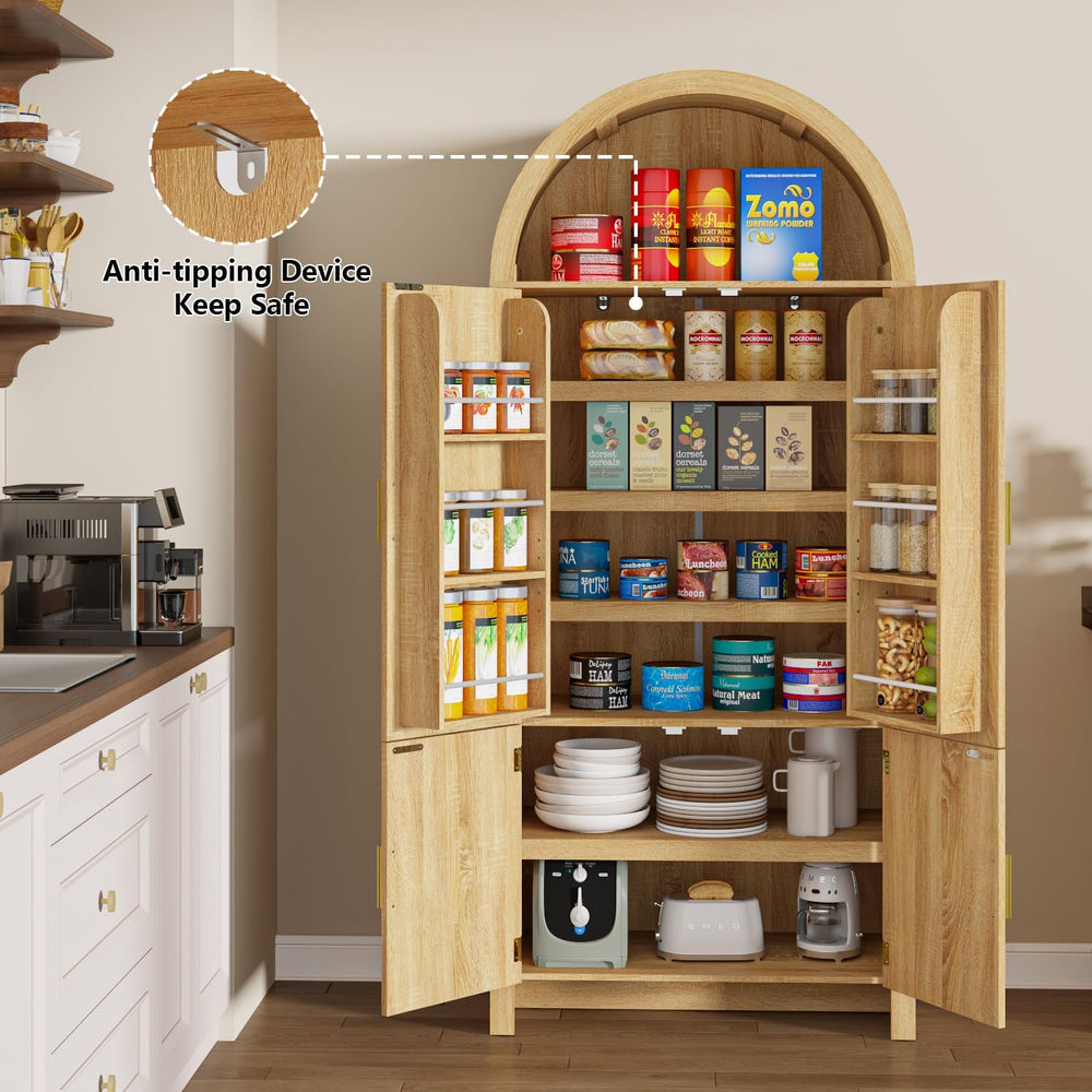 Arched Cabinet, 71" Tall Arched Kitchen Pantry Storage Cabinet with Door...