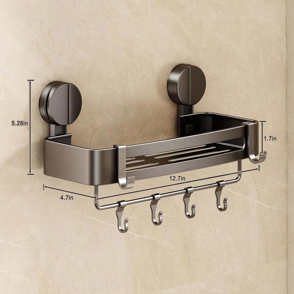 VOLPONE Shower Caddy Suction Cup, 1 Pack Corner Shower Shelves No Drilling, Showers Organizer Storage with Towel Bar & Removable Hooks, Bathroom Shower Shelf Rack for Inside Showers, Square