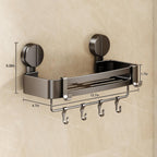 VOLPONE Shower Caddy Suction Cup, 2 Pack Corner Shower Shelves No Drilling, Showers Organizer Storage with Towel Bar & Removable Hooks, Bathroom Shower Shelf Rack for Inside Showers, Square
