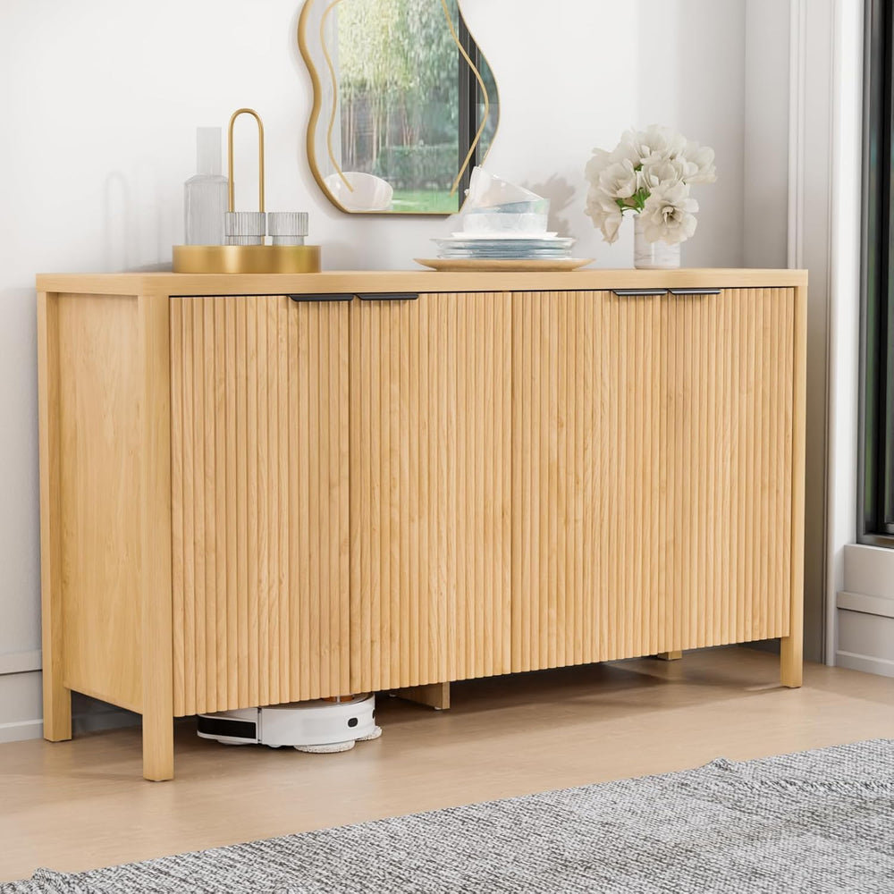 HOMMPA 55''Sideboard Buffet Cabinet with Storage Fluted Sideboard-Nat...