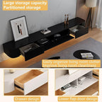 Floating TV Stand with Drawers, Pre-Assembled Wall Mounted TV Console, Modern Floating Media Console for Living Room, Space-Saving Floating TV Cabinet (Black (with Led), 71in/180cm)