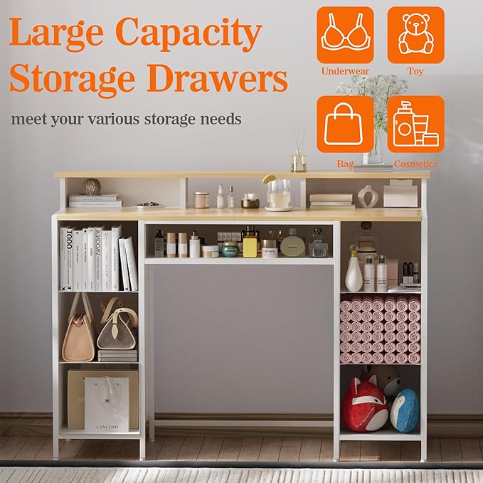 Dresser for Bedroom with 9 Drawers & 2 Open Shelves, Fabric Storage Dress...