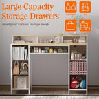 Dresser for Bedroom with 9 Drawers & 2 Open Shelves, Fabric Storage Dresser, Chest of Drawers, Long Dresser for Closet, Wooden Top & Metal Frame, Classic White