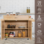 TANGZON Kitchen Island on Wheels, Rolling Storage Trolley with Large Cabinet, Drawer, Adjustable Shelf, Wood Worktop, Spice & Towel Rack, Utility Serving Cart for Dining Living Room (Natural)