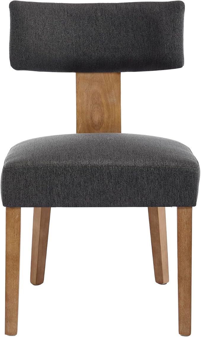 Modern Dining Chairs Set of 2, Upholstered Kitchen Chairs with Curved Back, Farmhouse Linen Fabirc Dining Room Chair Comfy Wood Chairs for Living Room/Home Office/Reception, Grey
