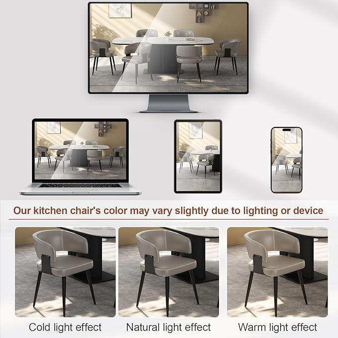 Modern Dining Chairs Set of 2, Upholstered Faux Leather Kitchen Side Chairs with Curved Open Back, Elegant Decorative Stitching, Easy Assembly for Dining Room, Restaurant, Cafe, Matte Gray