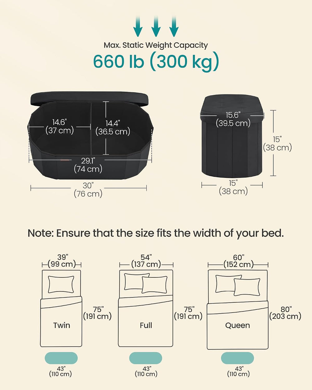SONGMICS Mazie Collection - Folding Ottoman with Storage, Oval Storage Ottoma...