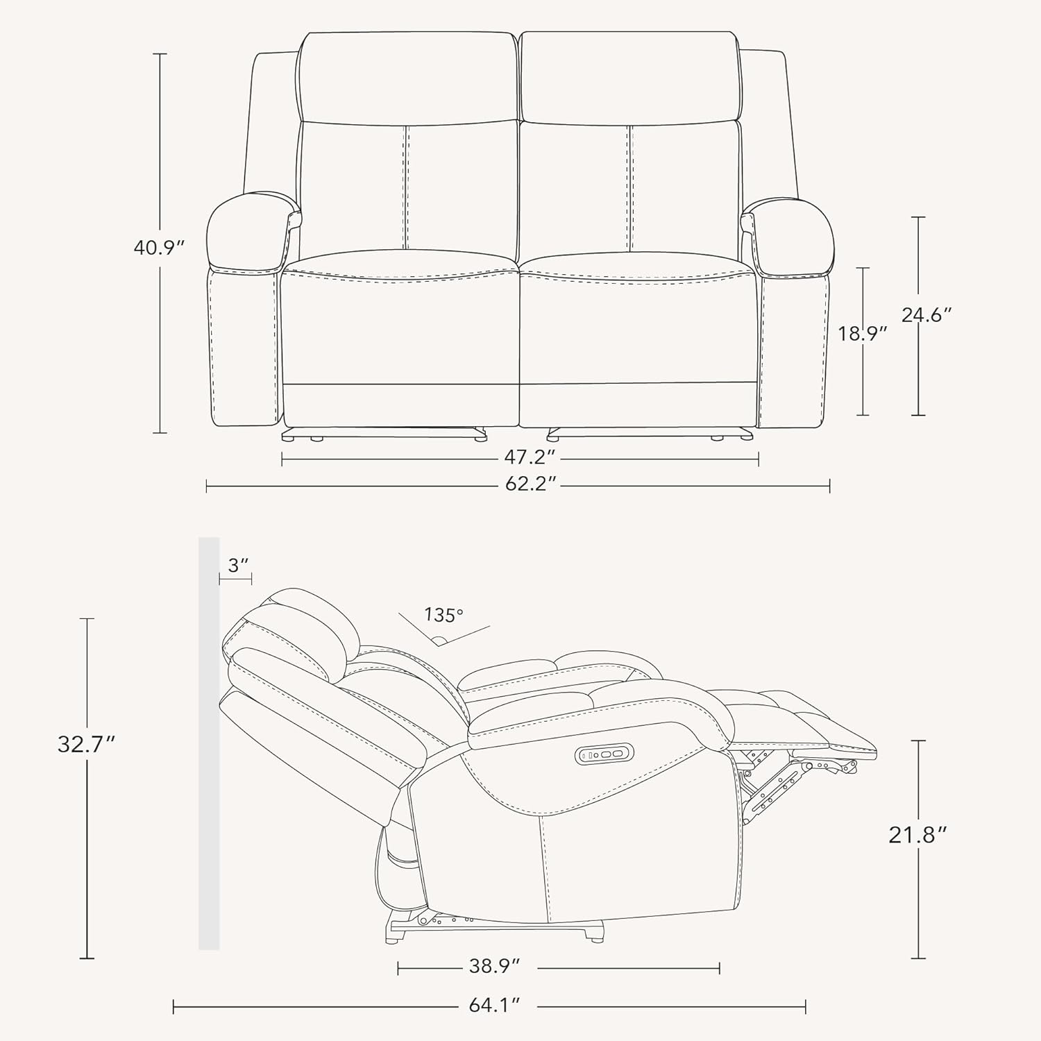 Watson & Whitely Genuine Leather Wall Hugger Power Recliner Loveseat, Brown | 2 Seater Reclining Sofa, Adjustable Power Headrests, USB & Type-C Charging Ports, Dual Recliners, Living Room & RV