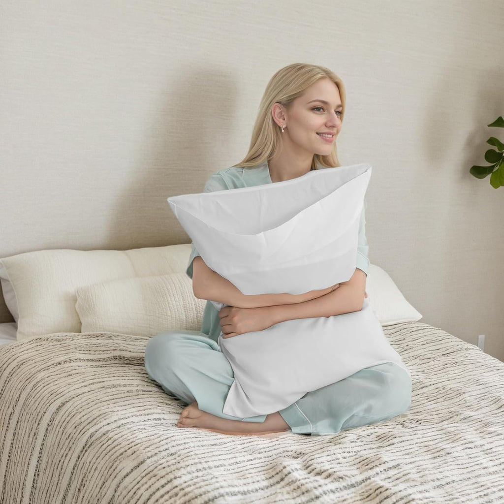 TELUS White Pillow Cases Queen Size 2 Pack, Bamboo Rayon Cooling Pillowcases with Envelope Closure, Cool & Breathable Pillow Cover for Hot Sleepers and Night Sweats, 20x30 inches