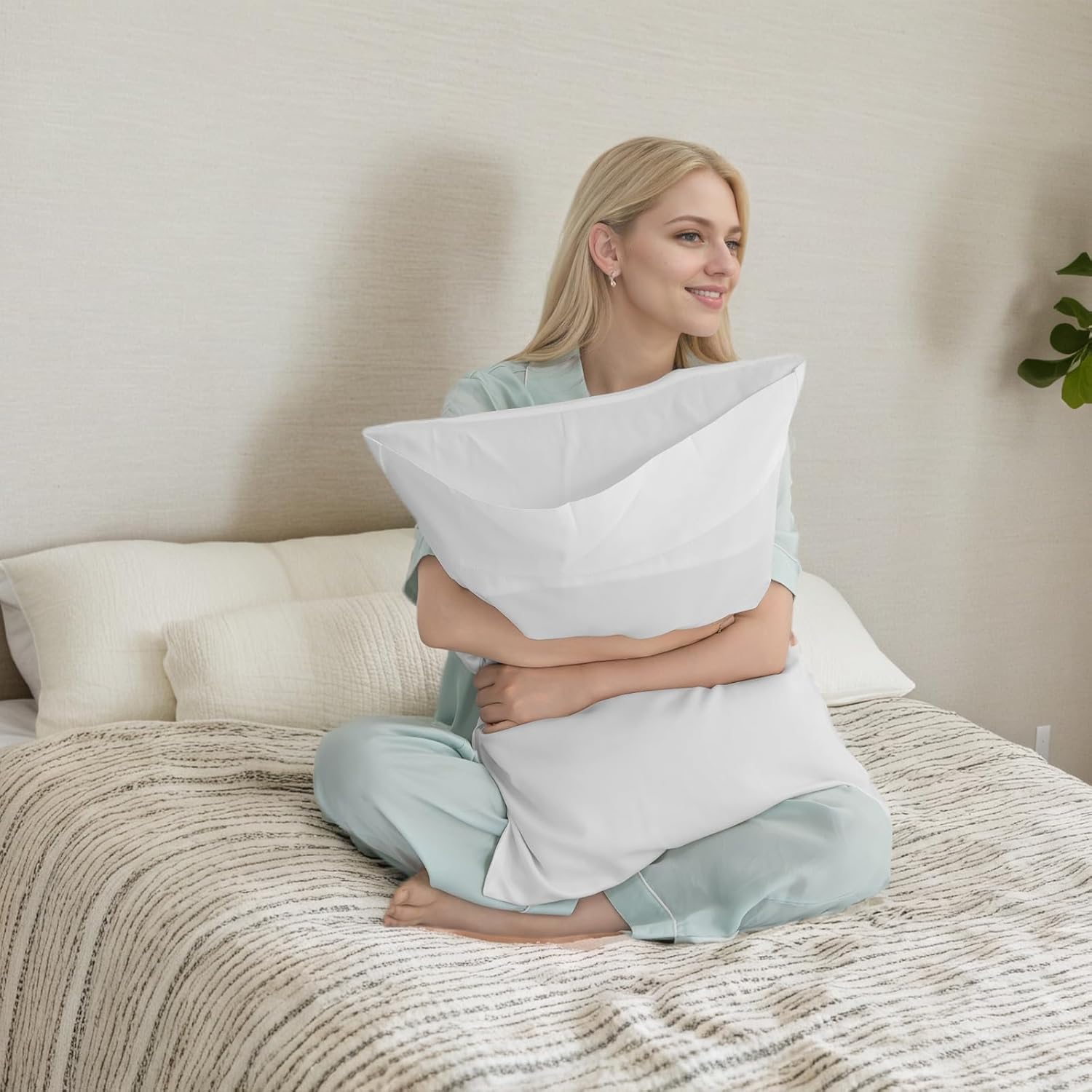 TELUS White Pillow Cases King Size 2 Pack, Bamboo Rayon Cooling Pillowcases with Envelope Closure, Cool & Breathable Pillow Cover for Hot Sleepers and Night Sweats, 20x40 inches