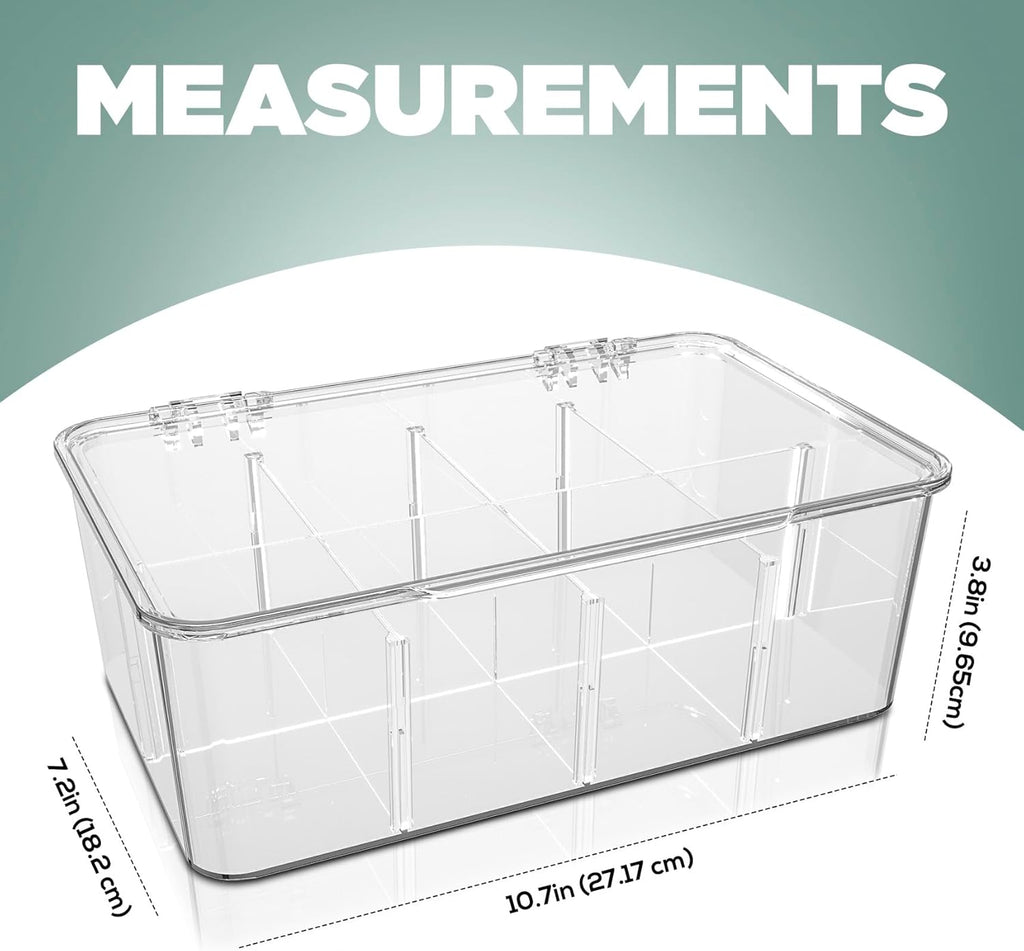 Utopia Home - Tea Bag Organizer With Lids, (1 Pack) Clear Pantry Storage Box - Stackable Partition Organizers or Holder With Lids For Drawers, Countertops, Fridge, Kitchen, Snack & Spice Organization