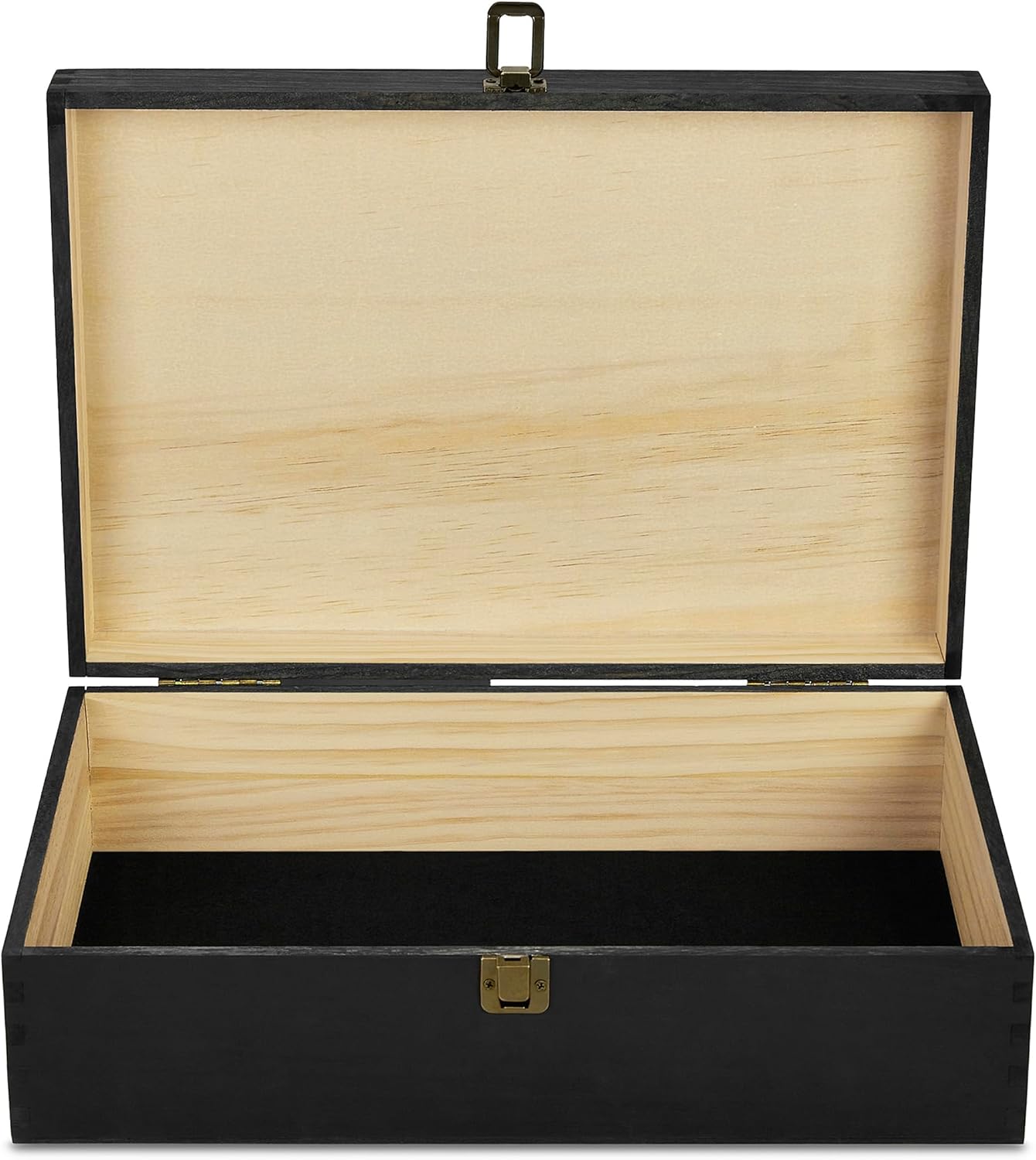 makerflo XL Black Pine Wood Memory Box with Black Felt Inside, Hinged with Clasp, Keepsake Wooden Box Ideal for Craft and Personalization (Laser Engraving, Epoxy, UV DTF, and Vinyl) – Pack of 12