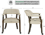 LEEMTORIG Large Dining Chairs with Casters and Arms, Rolling Dining Chairs with Wheels, Solid Wood Office Desk Chairs, 26“Dx25.2 Wx31.5“H, Espresso Legs & Beige PU, XXY-1910-BG