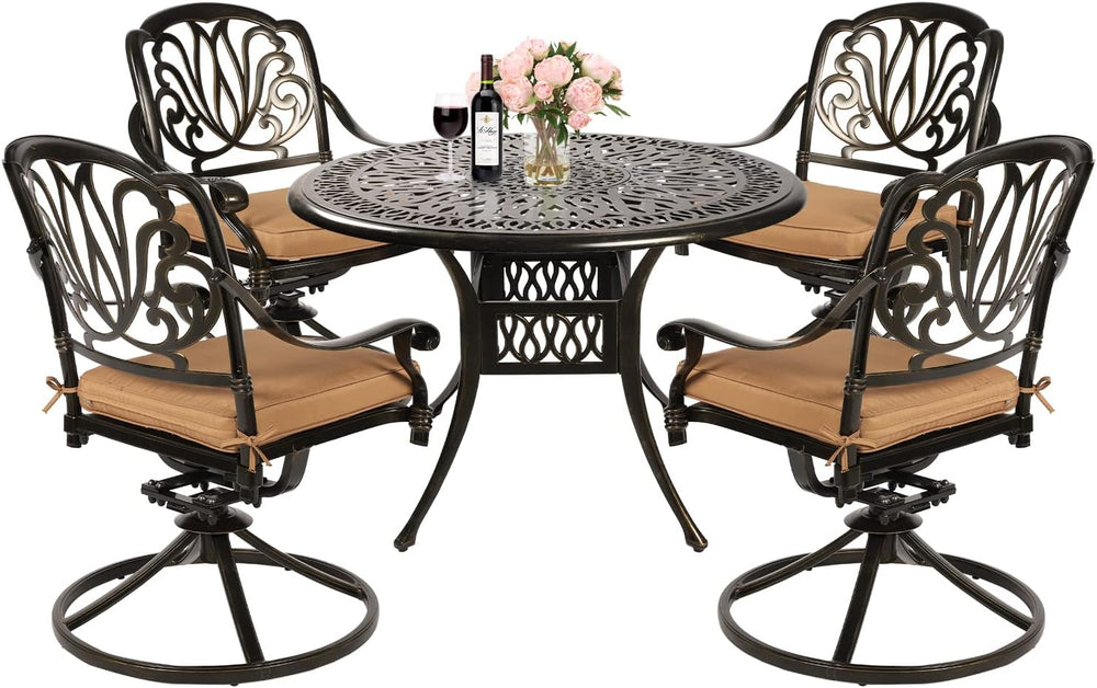 MEETWARM 5-Piece Outdoor Patio Dining Set, All-Weather Cast Aluminum Patio Co...