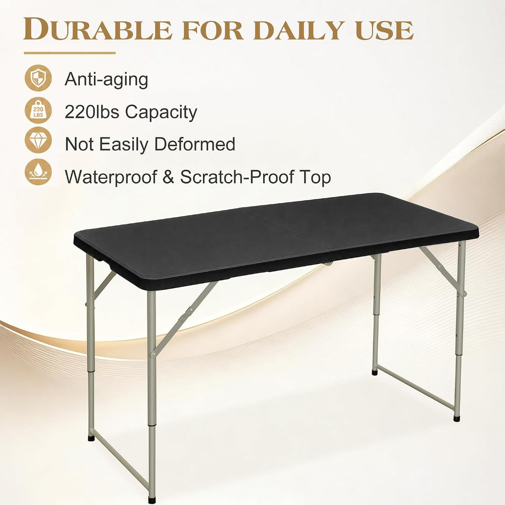 VECELO Folding Table 4 Ft, 3 Adjustable Height, Portable w/Handle, Black | Fo...