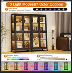 Saudism Display Cabinet with Glass Doors, 4-Tier Curio Cabinet with LED Lights, 60,000 Color Lights for Collectibles, Glass Display Case with App Control, Bookcase, Storage Cabinet, Black