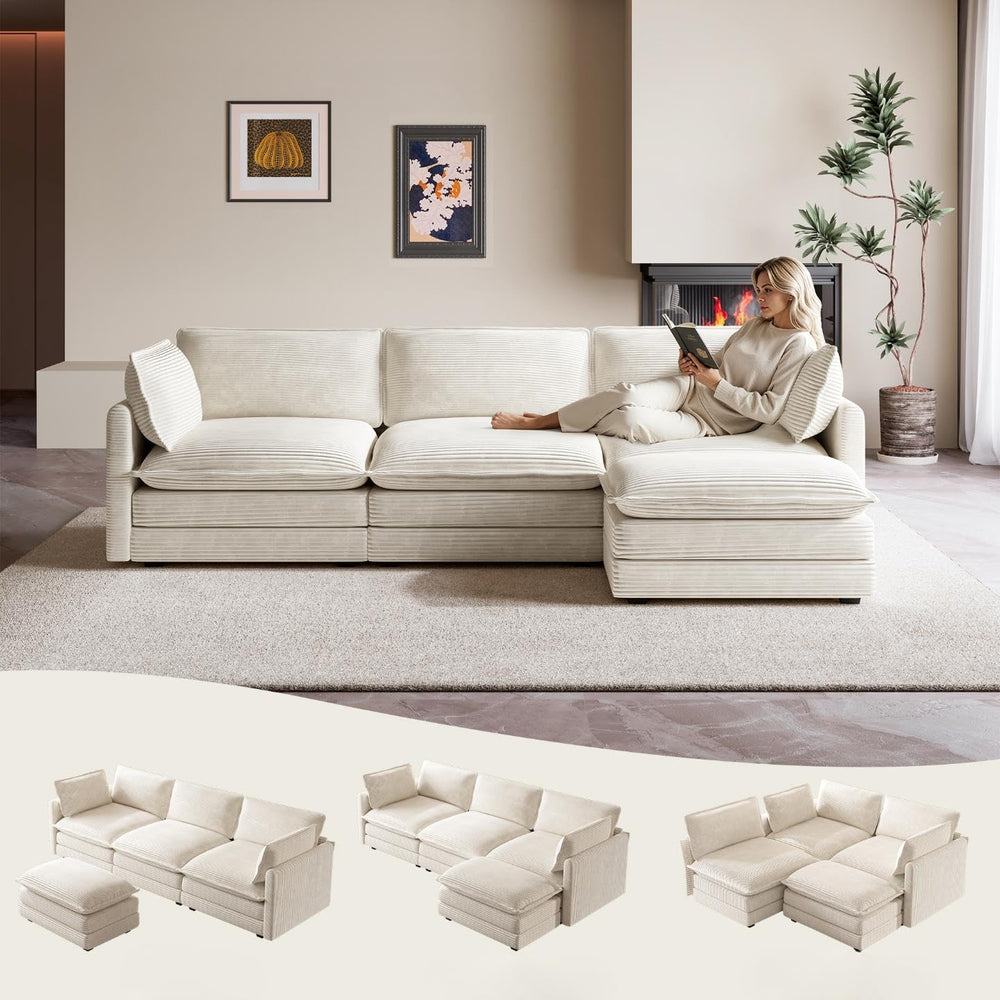 ROWHY 104'' Modular Sectional Cloud Couch with Movable Ottoman, 4 Sea...