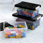 loobuu Plastic Storage Bins with Lids - Stackable Toy Storage Organizer Box Set of 2, Toy Chests with Compatible Building Baseplate and Lid, Storage Container for Building Bricks & Toys- Black