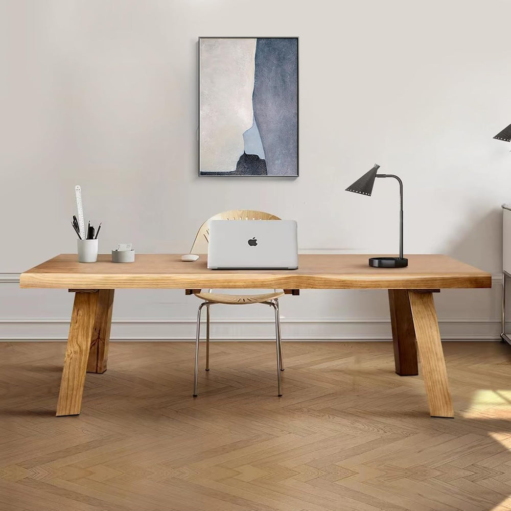 Solid Wood Desk 55 inches, Live Edge Wooden Home Office Computer Desk Modern ...