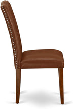 East West Furniture ESEN3-MAH-66 3 Piece Kitchen Table Set Contains a Round Dining Table and 2 Brown Faux Faux Leather Upholstered Chairs, 30x30 Inch, Mahogany