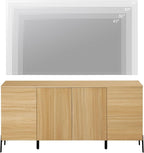 WAMPAT 61.6" TV Stand Cabinets for TVs up to 70 Inches, Entertainment Center with Storage Cabinets and 4 Doors, Mid Century Modern Media TV Console Table for Living Room Bedroom, Oak