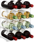 Lifewit Stackable Water Bottle Storage Organizer, Clear Freestanding Wine Bottle Holder for Cabinet, Tumbler Cup Organizer, Plastic Large Compartment Wine Rack for Fridge Cellar, 3Tier Hold 12