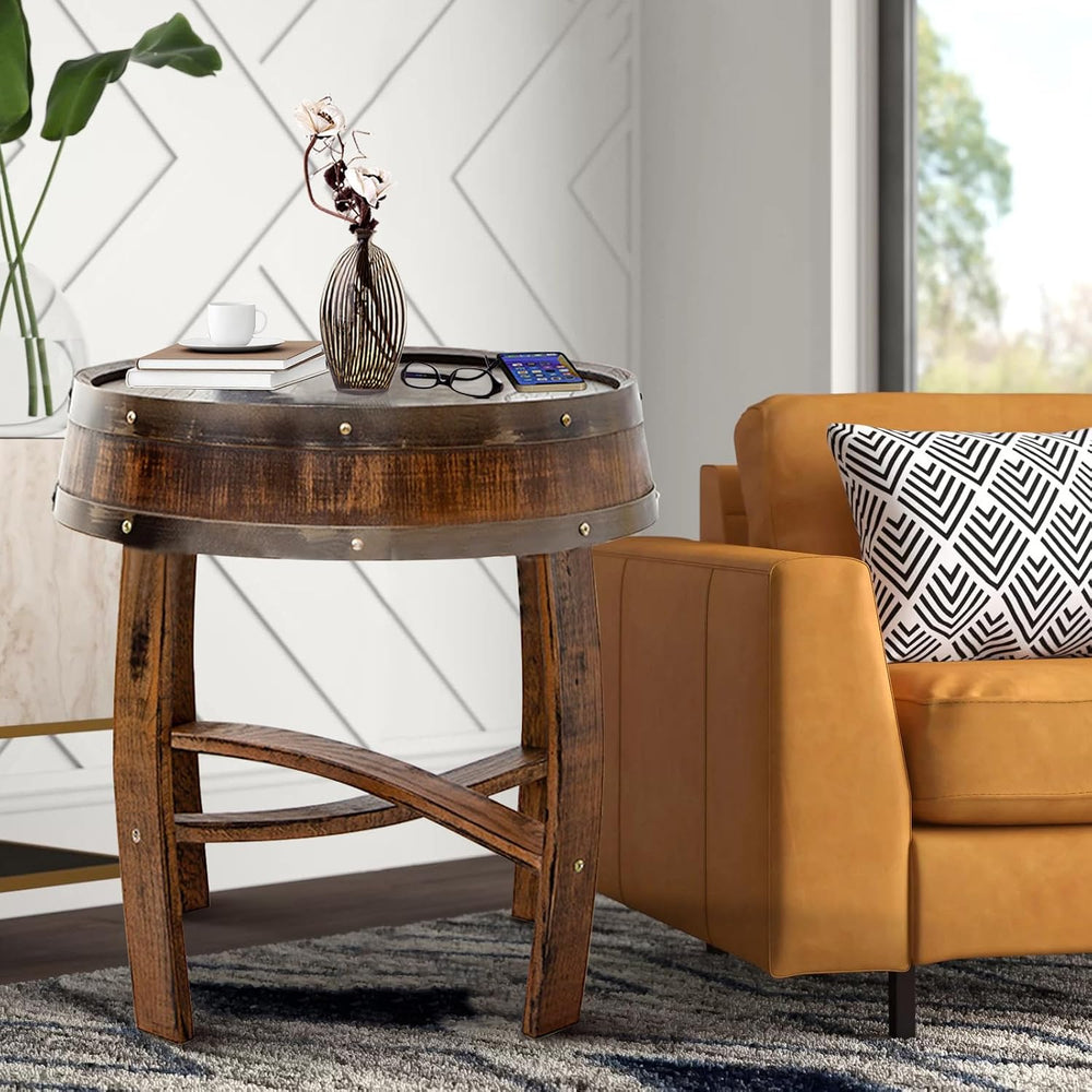 Farmhouse Coffee Table, Round Rustic End Table - Solid Wood Living Room Side ...