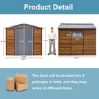 8x8 FT Outdoor Storage Shed with Windows, Wood & Metal Tool Shed Waterproof Storage House for Outside Patio, Backyard, Garden, 4 Vents (Without Floor) Wood Color