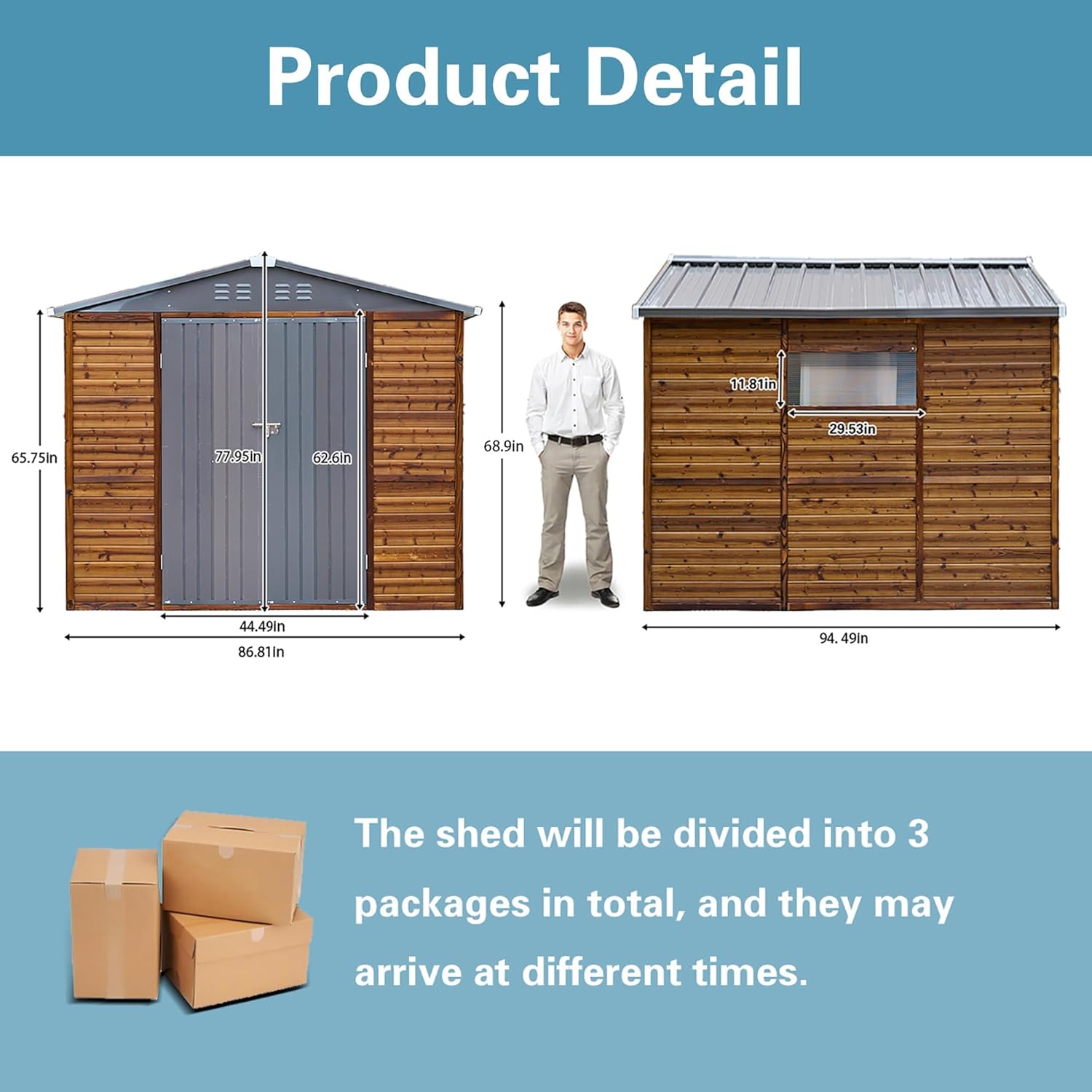 8x8 FT Outdoor Storage Shed with Windows, Wood & Metal Tool Shed Waterproof Storage House for Outside Patio, Backyard, Garden, 4 Vents (Without Floor) Wood Color