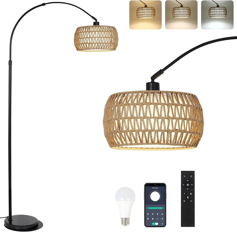 Arc Floor Lamps for Living Room with 3 Color Temperatures, Black Standing Lam...