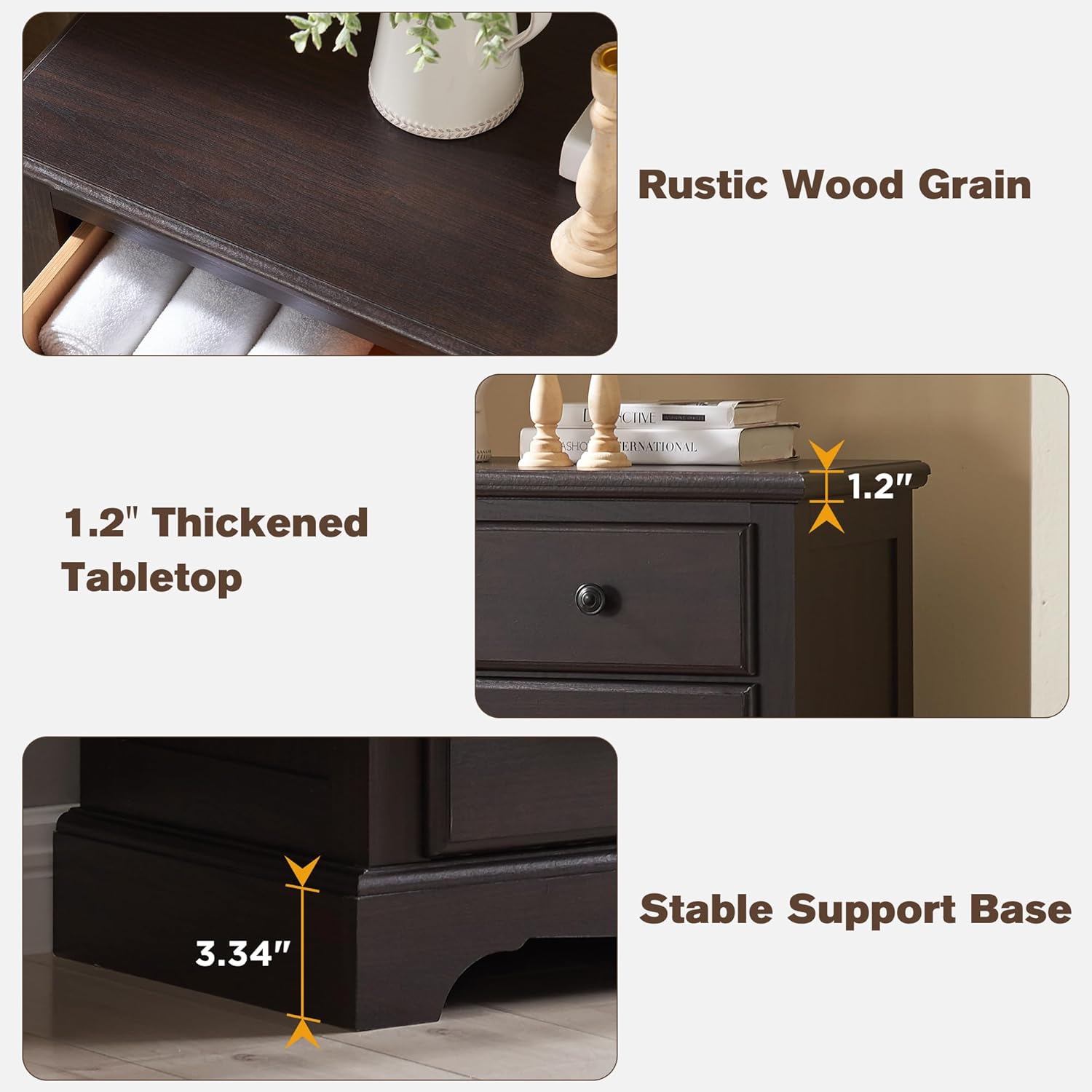 T4TREAM 6 Drawers Dresser Chests for Bedroom, 48" Tall Rustic Chset of Drawers, Wood Dressers Organizer for Bedroom, Living Room,Hallway, Espresso