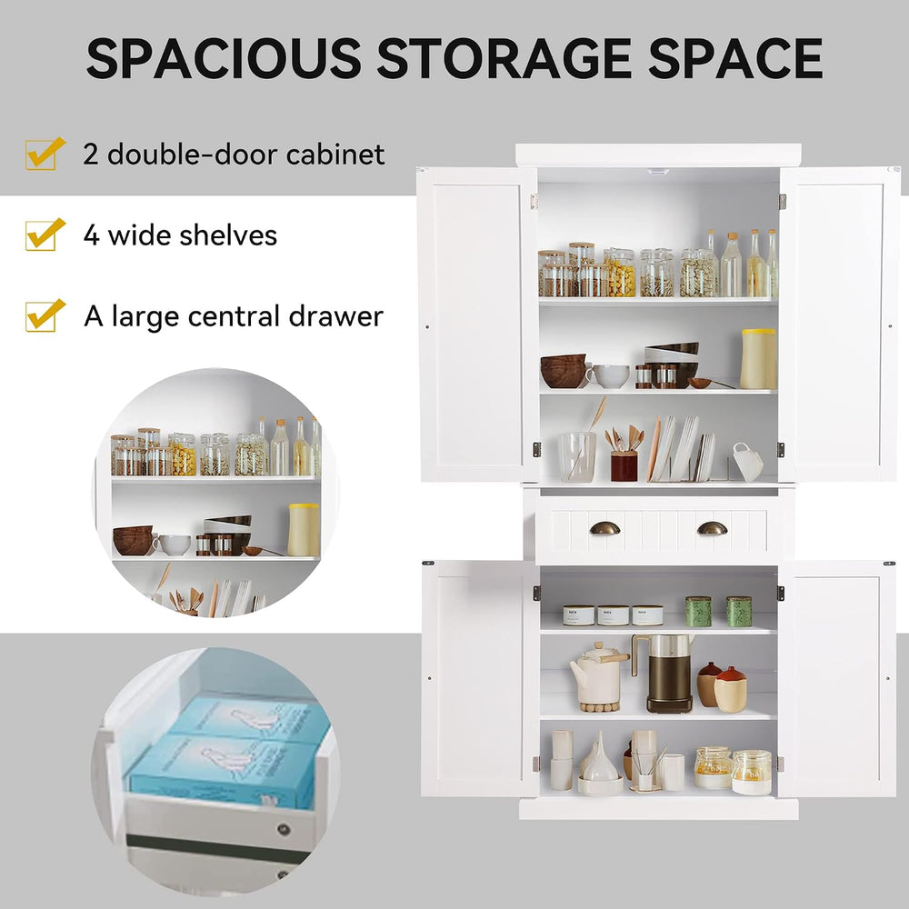 LOUVIXA 72" Kitchen Pantry Storage Cabinet, Freestanding Cupboard with 2...